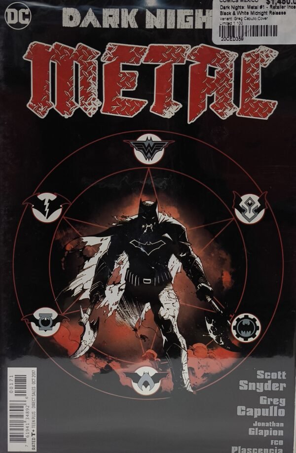 Dark Knight 3: Metal #1 - Retailer Incentive Black & White Midnight Release Variant. Greg Capullo Cover